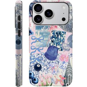 Case Compatible with iPhone 17 Pro,Scratch Resistant Hybrid 2-Layer Hard Shell Phone Case,Ball Blue Bow Flower Collage Aesthetic