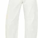 GRAPENT Barrel Jeans for Women Trendy High Waisted Wide Leg Baggy Cropped Relax Fit Stretch Denim Trouser Ankle Pants (White, S)
