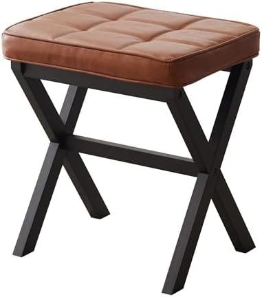 FILWH Foot Stool Small Ottoman - Padded Desk Foot Rest for Under Office Desk, Vanity, Sofa - Bamboo Footstool Shoe Stool (Black Legs + Reddish Brown)