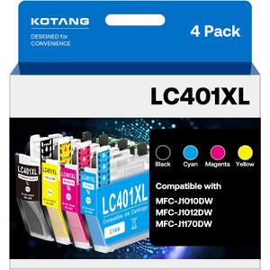 LC401XL Ink Cartridge Replacement for Brother LC401XL Ink Work with MFC-J1170DW J1010DW J1012DW Printer (Black, Cyan, Magenta, Yellow, 4 Pack)