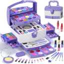 PERRYHOME Kids Makeup Set for Girl 56 Pcs Washable Real Cosmetic, Non-Toxic Frozen Toys Toddler Makeup Kit, Frozen Princess Dress up Game Christmas & Birthday Girl Gift for 3-12(Frozen Purple)