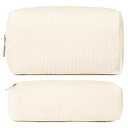 SOIDRAM Makeup Bag Corduroy Cosmetic Bag Cute White Makeup Pouch 1Pcs Large Capacity Makeup Bags and 1Pcs Makeup Brushes Storage Bag Travel Toiletry Bag Organizer