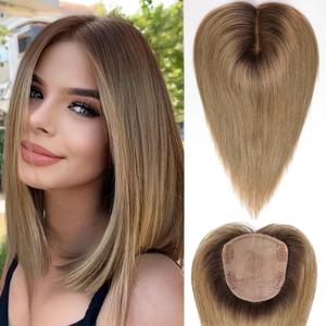 HAIRCUBE 5"*5.5" Large Base Hair Toppers for Women Real Human Hair Topper, 14 inch Ombre Ash Blonde 100% Human Hair Topper, No Bangs for Women with Thinning or Grey Root