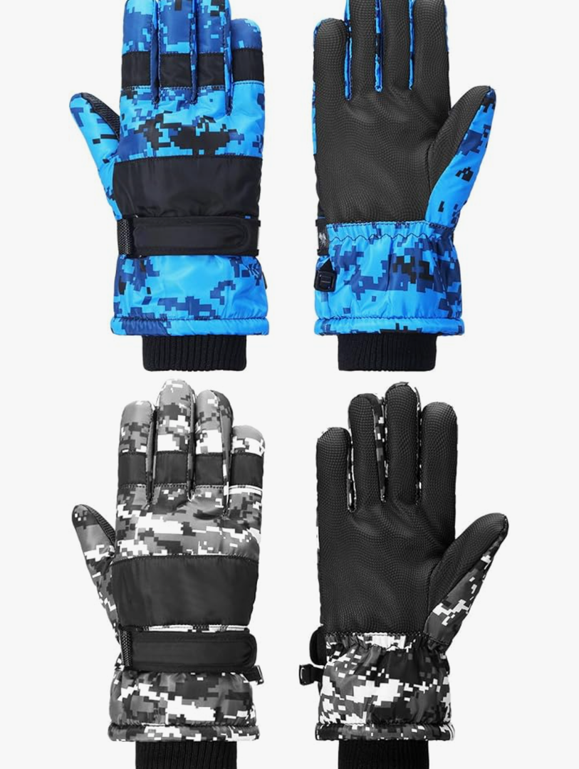 SATINIOR 2 Pairs Kids Waterproof Winter Snow Gloves Ski Gloves for Boy Girl Outdoor Warm Thickening Snowboar 8-12 years, Blue, Black