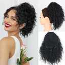 SCENTW Messy Bun Hair Piece 8inch Loose Curls Bun Hair Extensions Yaki Texture Short Curly Drawstring Ponytail Extensions Synthetic Hair Bun Hairpiece for Women (1b)