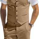 Men's Suit Linen 2 Piece Vests Short Pants Suits for Men Casual Summer Beach Groomsmen Wedding Waistcoat Set Outfit, L