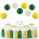 21PCS Green Yellow White Tassel Garland Banner Paper Honeycomball Streamers Backdrop for Masters Golf First Birthday Wedding Baby Shower Bachelorette Nursery Garden Tea Party Hanging Decorations