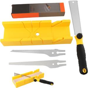 4-Piece Miter Box and Saw Set, Japanese Hand Saw for Precise Miter and Bevel Cuts, 12-Inch Mitre Box with 3 Mitre Saws for DIY, Crafting, Furniture Making(COLOR:Yellow)