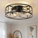 KDG 19.7 Retro Low Profile LED Ceiling Fans with Light, Reversible Ceiling Fans Flush Mount with Remote and 6 Speeds, E26 Base Buld for Bedroom, Dinning Room, Kids Room, Kitchen