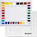 MEEDEN Ceramic Watercolor Palette: 33-Well Large Empty Professional Porcelain Paint Palette with Lid for Watercolor Acrylic Gouache, 13.5 x 10.8 Inch Mixing Tray for Studio