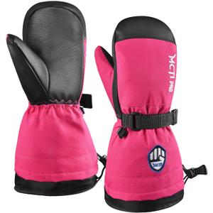 MCTi Kids Mittens Waterproof Winter Ski Warm Sherpa Fleece Lined Removable Insert (X-Small(Fits 8-11 years), Red)