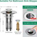 Bathroom Sink Drain Strainer,Universal Pop-Up Sink Stopper Hair Catcher, Anti-Clog Stainless Steel Drain Filter Basket, Removable Sink Drain for Bathroom Sink Stopper