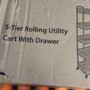 Calmootey 5-Tier Rolling Utility Cart with Drawer,Multifunctional Storage Organizer with Plastic Shelf & Metal Wheels, Storage Cart for Kitchen, Bathroom, Living Room, Office, Black