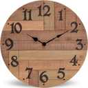 NIKKY HOME Rustic Farmhouse Solid Wood Wall Clock - 16 Inch Battery Operated Silent Non Ticking Distressed Wooden Shiplap Clock for Kitchen, Living Room, Bedroom, Office