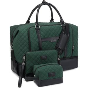 Weekender Bag, Large Travel Duffel Bag for Women, Carry on Overnight Bag with Shoe Compartment and Toiletry Bags (B-Dark-Green)
