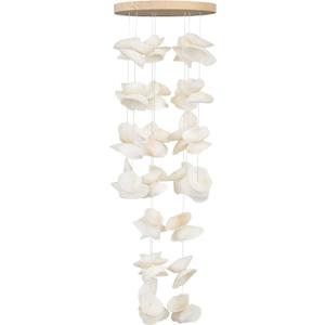 White Sea Shell Wind Chimes for Outside, Handmade Beach Style Windchime for Patio and Garden Decor, Beach & Coastal Decor, Sunroom Decoration, Ocean Themed Party