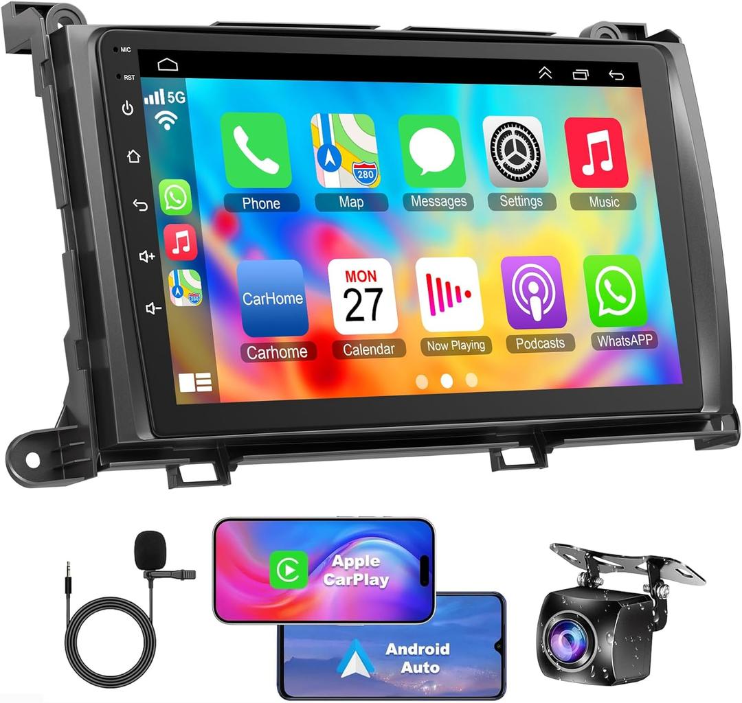 4G+64G Car Radio for Toyota Sienna 2011-2014, Wireless Carplay&Android Auto with Android 13 Support Bluetooth/Voice Control/GPS/WiFi/Back-up Camera/SWC/FM, 9 Inch IPS Touch Screen Radio for Sienna