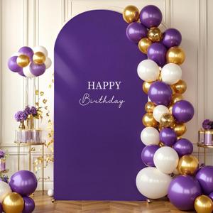 6.6FT Purple Arch Backdrop Cover - Polyester Fitted Wedding Arch Stand Covers Round Top Chiara Arch Backdrop Cover for Birthday Party Banquet Photo Background Decoration