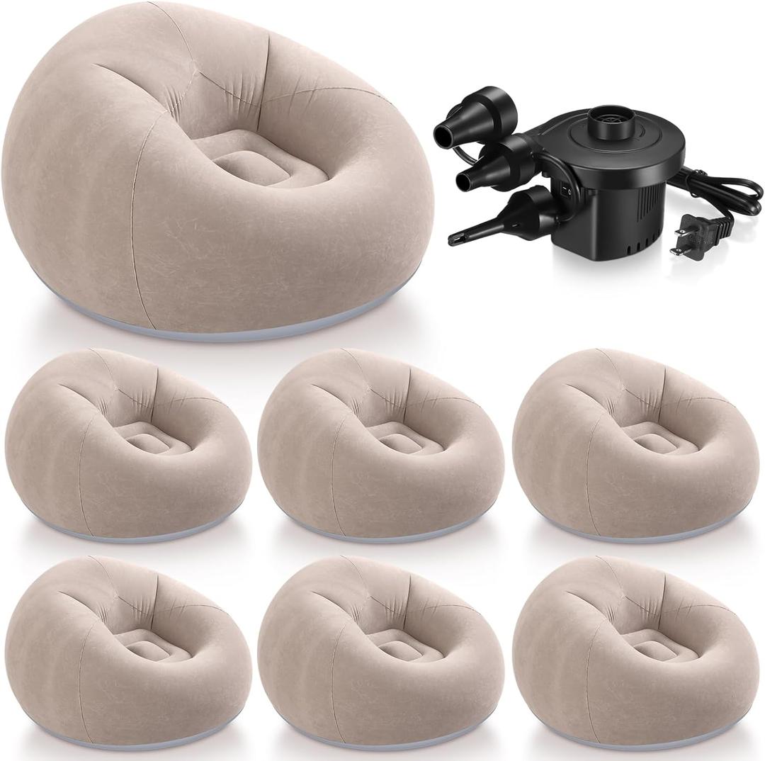 Realspring 6 9 12 Pcs Inflatable Bean Bag Chairs for Adults with Electric Air Pump, Blow up Couch Folding Portable Inflatable Couch Lazy Sofa for Outdoor Movie Night Camping(Coffee,6 Pcs)