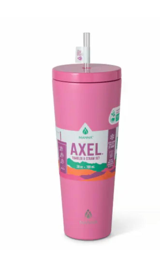 BottlesManna™ Axel™ Stainless Steel Tumbler With Straw - Pink 26oz