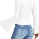 LYANER Women's Long Sleeve Tops U Neck Bell Sleeve Slim Fit Going Out Outfits Fashion Shirt (White, XS)