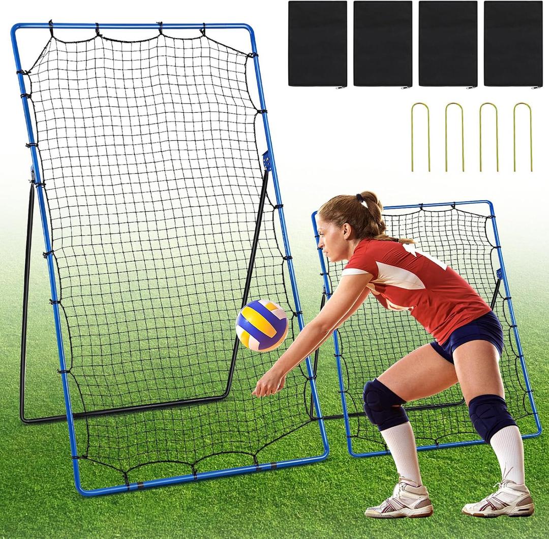 2-in-1 Volleyball Rebounder Net, Adjustable from 7x4 ft to 4x4.5 ft, 5 Angle Adjustable Volleyball Practice Net Training Equipment for Volleying, Bumping, Spiking, Multi-Sport Practice