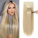 REECHO Hair Extensions, 24" Straight Long Thick 4 PCS Set Thick Clip in on Hair Extensions -Medium Blonde
