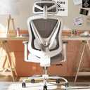HOLLUDLE Ergonomic Mesh Office Chair - 3D Adjustable Lumbar Support & 3D Armrests, V-Shaped Back, Adjustable Desk Chair for Office & Home, White