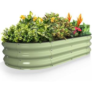 Kesfitt Raised Garden Bed, 4x2x1 FT Galvanized Steel Metal Raised Garden Bed, Oval Open-Bottom Design, 12-Inch Deep for Outdoor Vegetable & Herb Gardening, Fruit Green