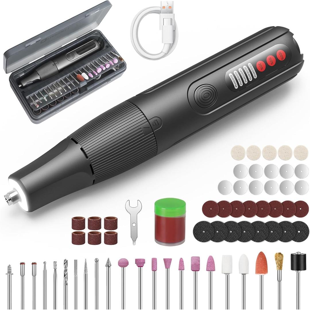 HARDELL Cordless Rotary Tool Kit 8V, 5-Speed Rotary Tool with Digital Display & Auto-Lock Chuck, Quick-Change Power Rotary Tool with Light for Drilling, Engraving, Pet Grooming, DIY Crafts