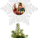 Jenaai 12" Christmas Tree Topper Snowflake Photo Frame Wooden Christmas Tree Decoration Xmas Picture Frame Treetop Hanging Home Ornament for Holiday Party Decoration Keepsake Gifts
