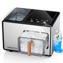 Nugget Ice Maker Countertop, 40lbs/24H, Pebble Ice Maker with Soft Chewable Ice, Self Cleaning Sonic Ice Machine, Stainless Steel w/Touch Screen for Home Office Bar Party- Silver
