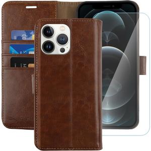MONASAY Wallet Case Compatible for iPhone 11 Pro, 5.8-inch, [Glass Screen Protector Included] [RFID Blocking] Flip Folio Leather Cell Phone Cover with Credit Card Holder, Brown