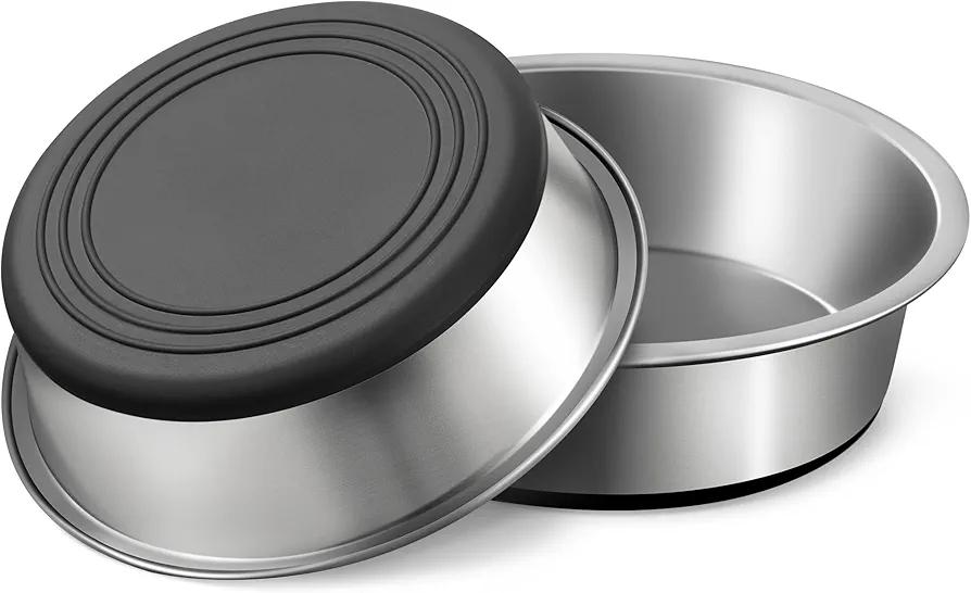 Stainless Steel Dog Bowls Set of 2, Anti Rust Metal & Non Slip Rubber Base, Heavy Duty Large Feeding Dishes, Food Grade BPA Free, Food and Water Bowl for Large Dogs (17oz, 2.1cup)