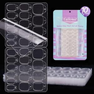 BTArtbox 10 Sheets 15 Sizes Ultra Thin & Waterproof Nail Stickers for Fake Nails, 300PCS Double Sided Jelly Nail Sticky Tabs for Manicure