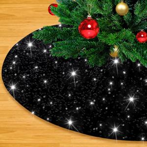 Halloween Tree Skirt 48 Inch Black Sequin Xmas Tree Skirt Soft Velvet Fabric Large Glitter Tree Skirts for 6ft Christmas Tree Decor