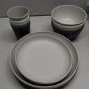 Rubtlamp Wheat Straw Dinnerware Sets, 16PCS Plastic Dinnerware Set for 4, Wheat Straw Plates and Bowls Sets, Unbreakable Dinnerware Plastic Microwave Safe Dishes Set for Kitchen&Camping (Beige, Gray,Light gray, Black)