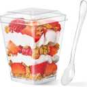 50 Pack 5 oz Plastic Dessert Cups with Lids and Spoons, Mini Parfait Cups Clear Dessert Shooter Cups for Banana Pudding, Fruit, Jello, Appetizer, Trifle