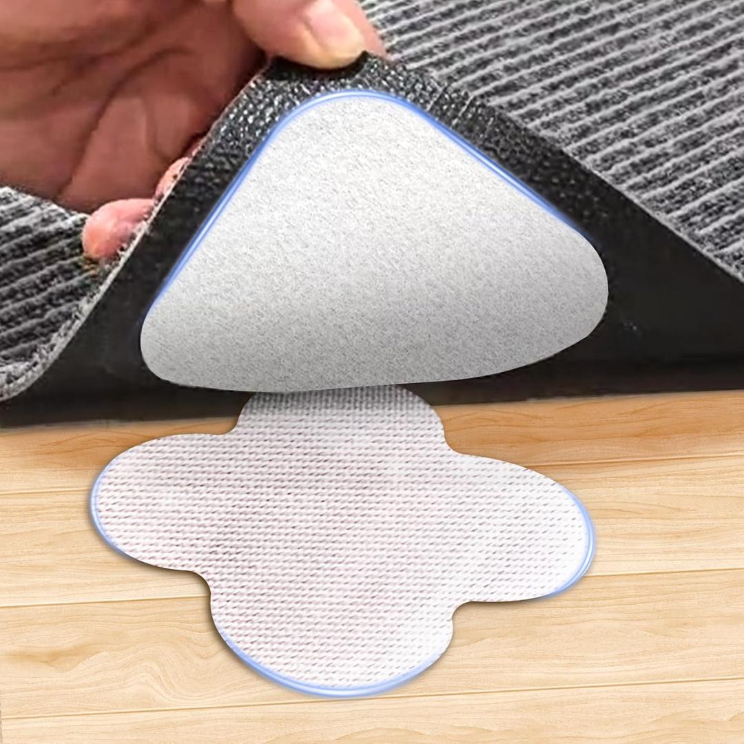 16 Sets Super Adhesive Carpet Pad Gripper, Heavy Duty Hook and Loop Strips Rug Tape for Hardwood Floors Tile, Rug Corners to Hold Rug Down, Keep Area Rugs Safe and in Place