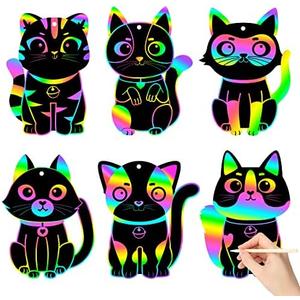 CY2SIDE 60PCS Cat Animal Scratch Bookmarks, DIY Cat Rainbow Color Paper Cards Craft Kit Birthday Decorations, Catling Pet Magic Project for School Classroom Activities