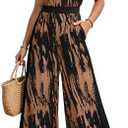 AGERWAY Women Jumpsuits Dressy Summer Round Neck Casual Sleeveless One Piece Outfit Floral Wide Leg Long Pant Romper Pockets M