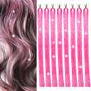 Hair Tinsel 8 Packs 1600 Strands 50 Inch Tinsel Hair Extensions Deep Rose Red Heat Resistant Glitter Sparkling Shinny Fairy Hair Accessories for Women(Deep Rose Red, 50Inch)