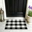 MUBIN Cotton Buffalo Plaid Rug, 2'x3' Black and White Outdoor Rug Front Door Decorative Mat, Washable Doormat Hand-Woven Foldable Area Rug Layered Door Mats Rug for Front Porch, Entryway, Patio