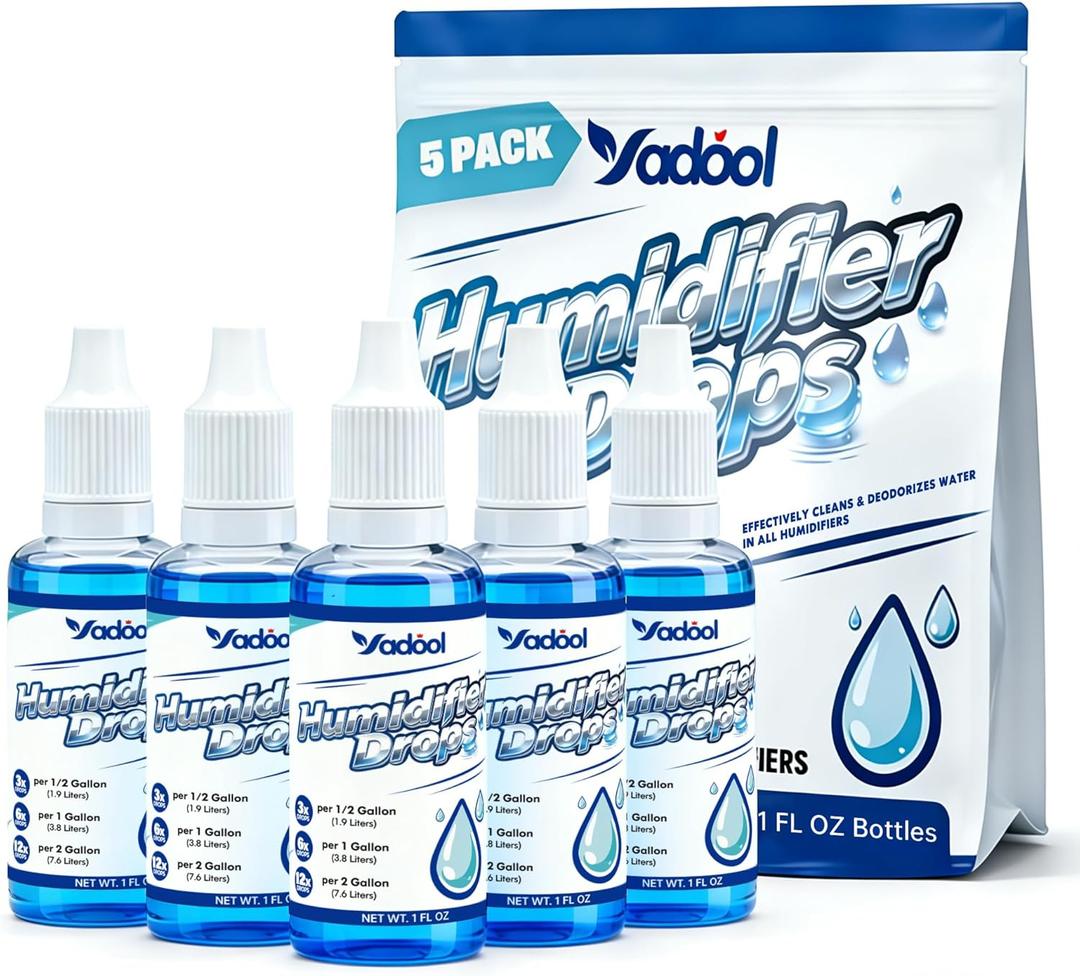 [5 Pack] Humidifier Cleaner Drops, Humidifier Water Treatment Cleaning Solution for All Makes & Models - Slows Buildup & Scaling - Deeply Cleans & Deodorizes Water - 500+ Day Supply