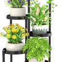 iDavosic.ly 5 Tier Metal Plant Stand for Indoor Outdoor, Foldable Corner Tall Plant Shelf for Multiple Plants, Flower Pot Holder Display Stand for Living Room Balcony Garden Patio (Black)