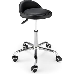 1 Piece Swivel Rolling Stool with Wheels Height Adjustable Stool Chair Drafting Chair with Backrest Stable Base Foot Black