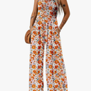 Dokotoo Women's Casual Loose Overalls Jumpsuits One Piece Sleeveless Printed Wide Leg Long Pant Rompers With Pockets XL