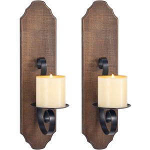 ZOOYOO Black Metal and Wooden Wall Sconce Candle Holders, Elegant Swirling Iron Wall Candle Sconce Holders, Black Hanging Wall Sconce Candle Holders, Set of 2