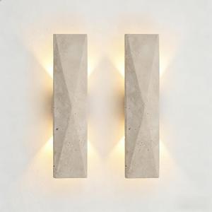 2-Pack 12.6in Japanese Style LED Wall Sconce, Natural Yellow Travertine Cave Stone Outdoor Wall Light -Waterproof 18W 3000K Warm White, Global Voltage 110V-240V for Porch Living Room Bedroom