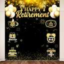 Retirement Backdrops for Photoshoot Black Gold Happy Retirement Party Decorations 78 x 70 Inch Retire Banner Photography Background for Women Men Retired Party Supplies